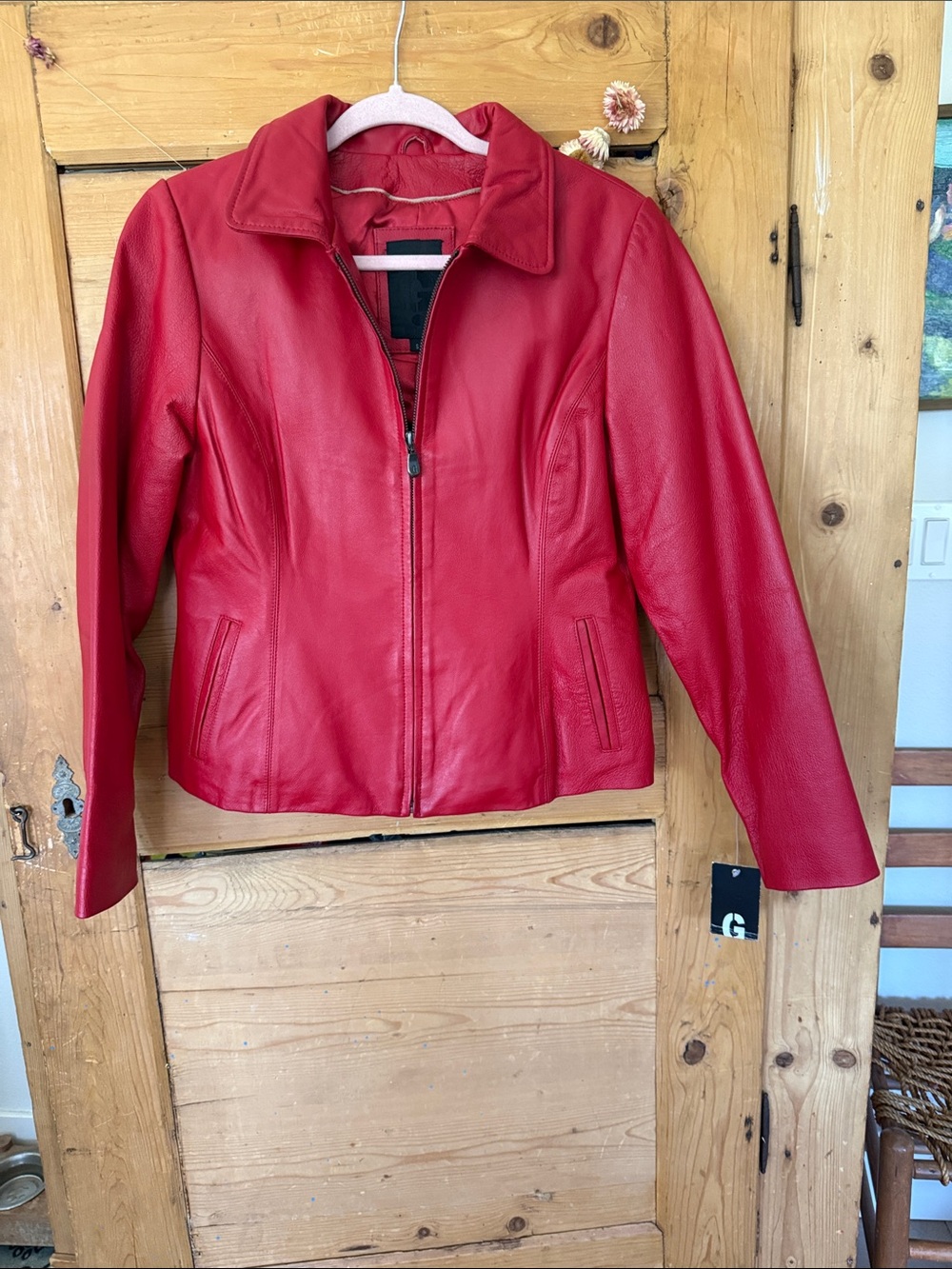 GG Collection Red 100% Leather Zip Jacket small